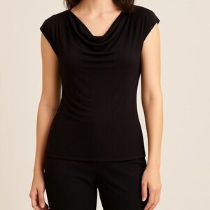 Premise Women's Black Cap Sleeve Cowl Neck Top Size Medium